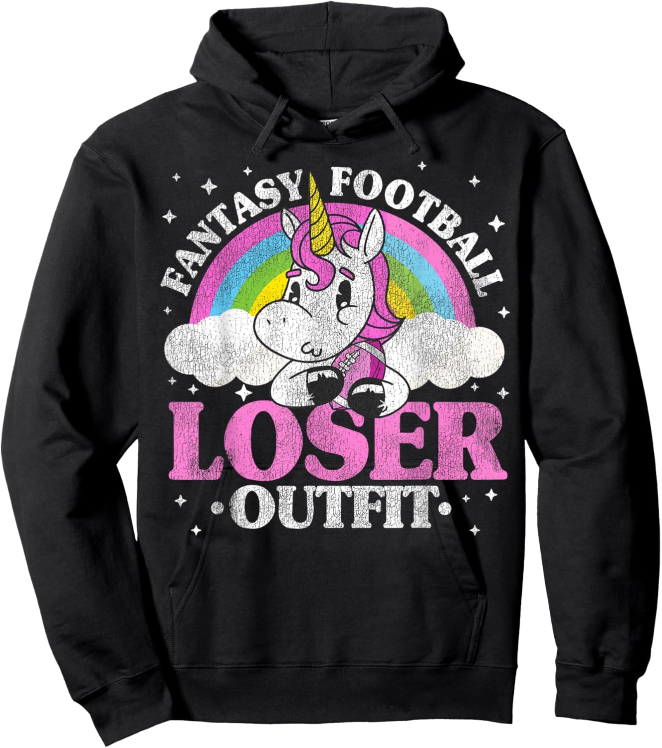 Fantasy Football Loser Outfit Retro Funny Unicorn Loser Gift Hoodie - Hoodie | Black