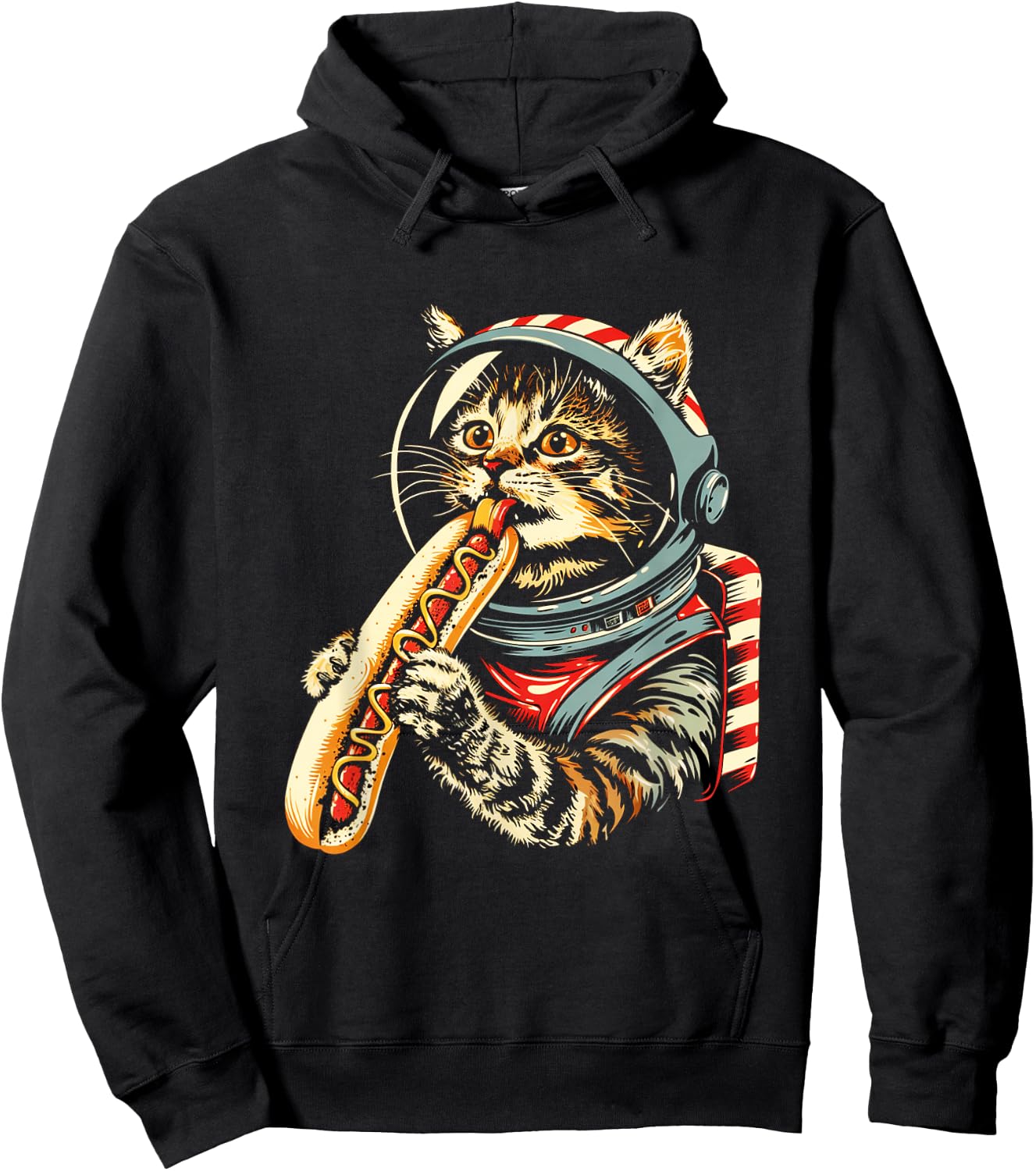 Space Astronaut Cat Eating Hotdog Funny Cat Hoodie - Hoodie | Black