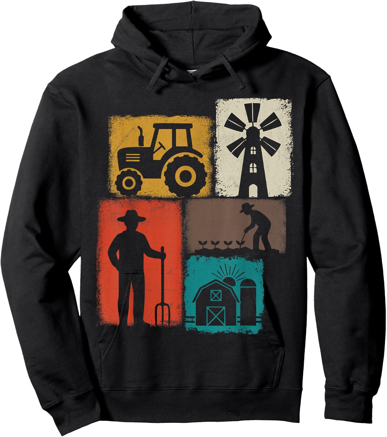 Farmer Vintage Collage Farming Men Rancher Cowboy Farm Owner Hoodie - Hoodie | Black