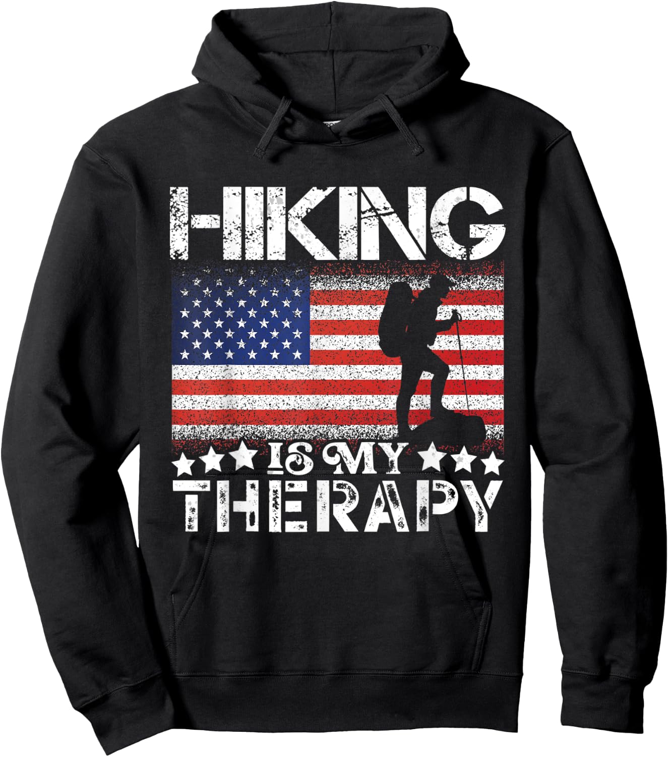 Patriotic Flags Hiking is My Therapy Hiking Lovers USA Hoodie - Hoodie | Black