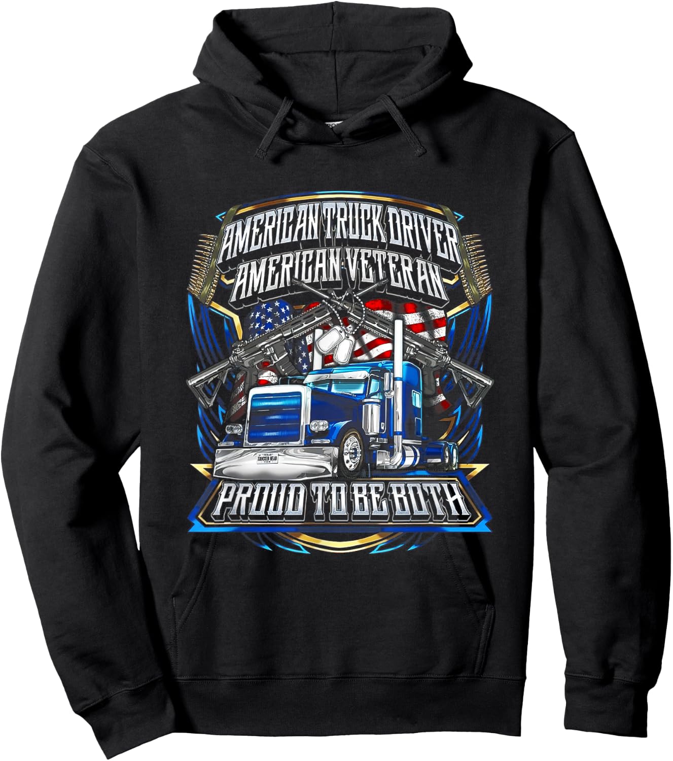 American Truck Driver US Veteran Proud to be both 4th July Hoodie - Hoodie | Black