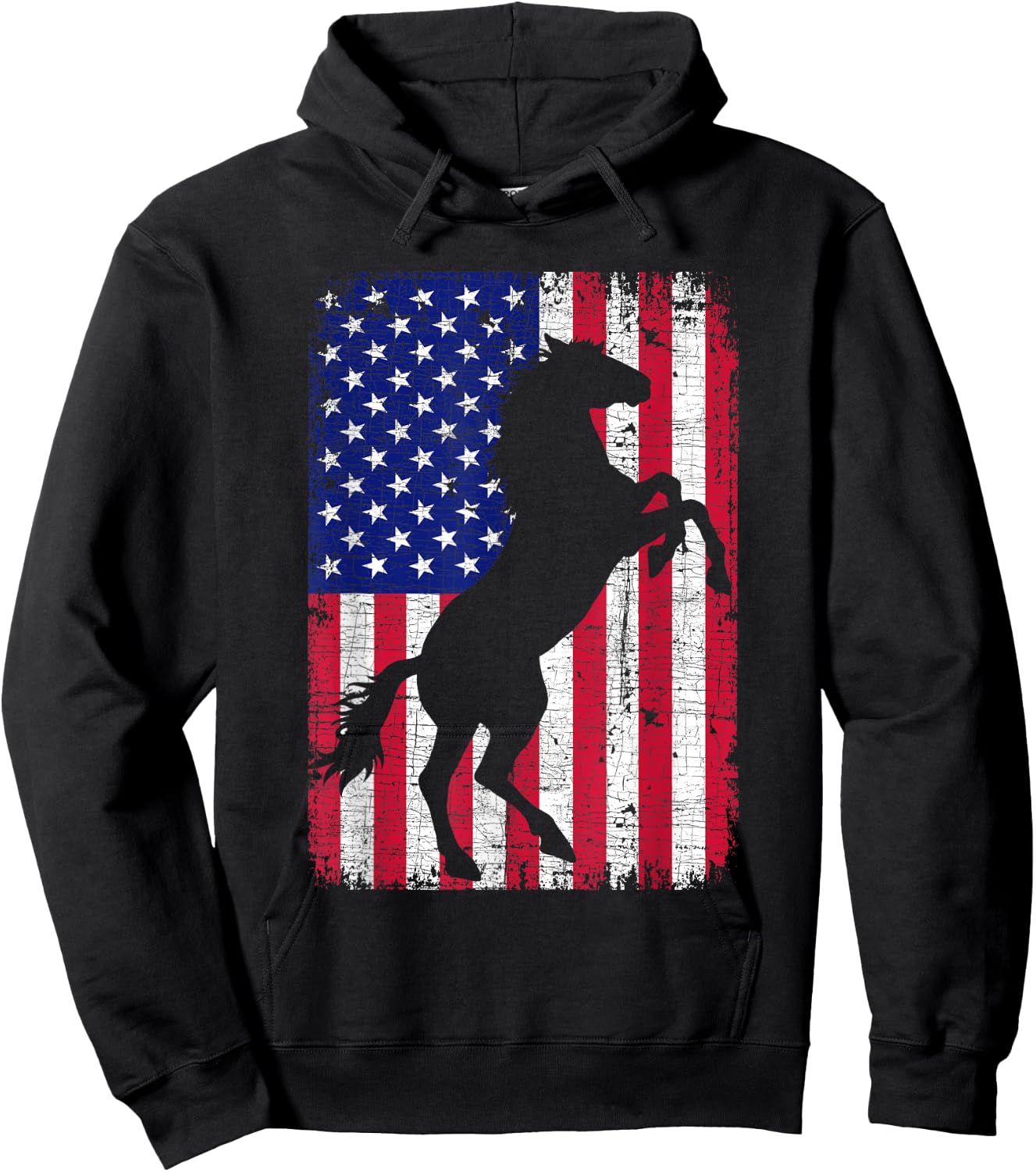 Patriotic Horse American Flag Horseback Riding Farm Gifts Hoodie - Hoodie | Black