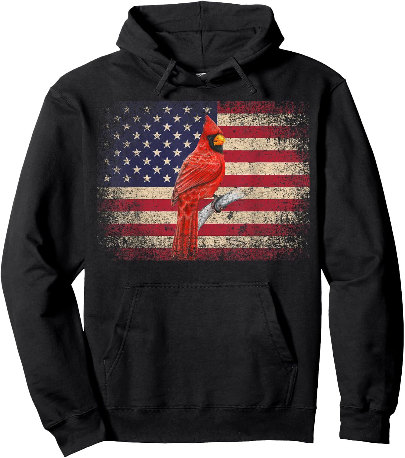Cardinal Bird 4th of July Gift American Flag USA - America Women Kids Men Hoodie - Hoodie | Black