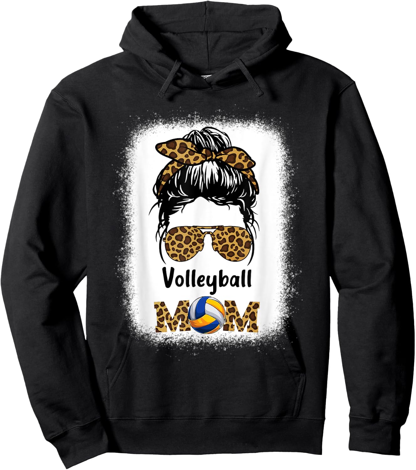 Volleyball Mom Mama Leopard Cheetah Print Bleached Women Fun Hoodie - Hoodie | Black