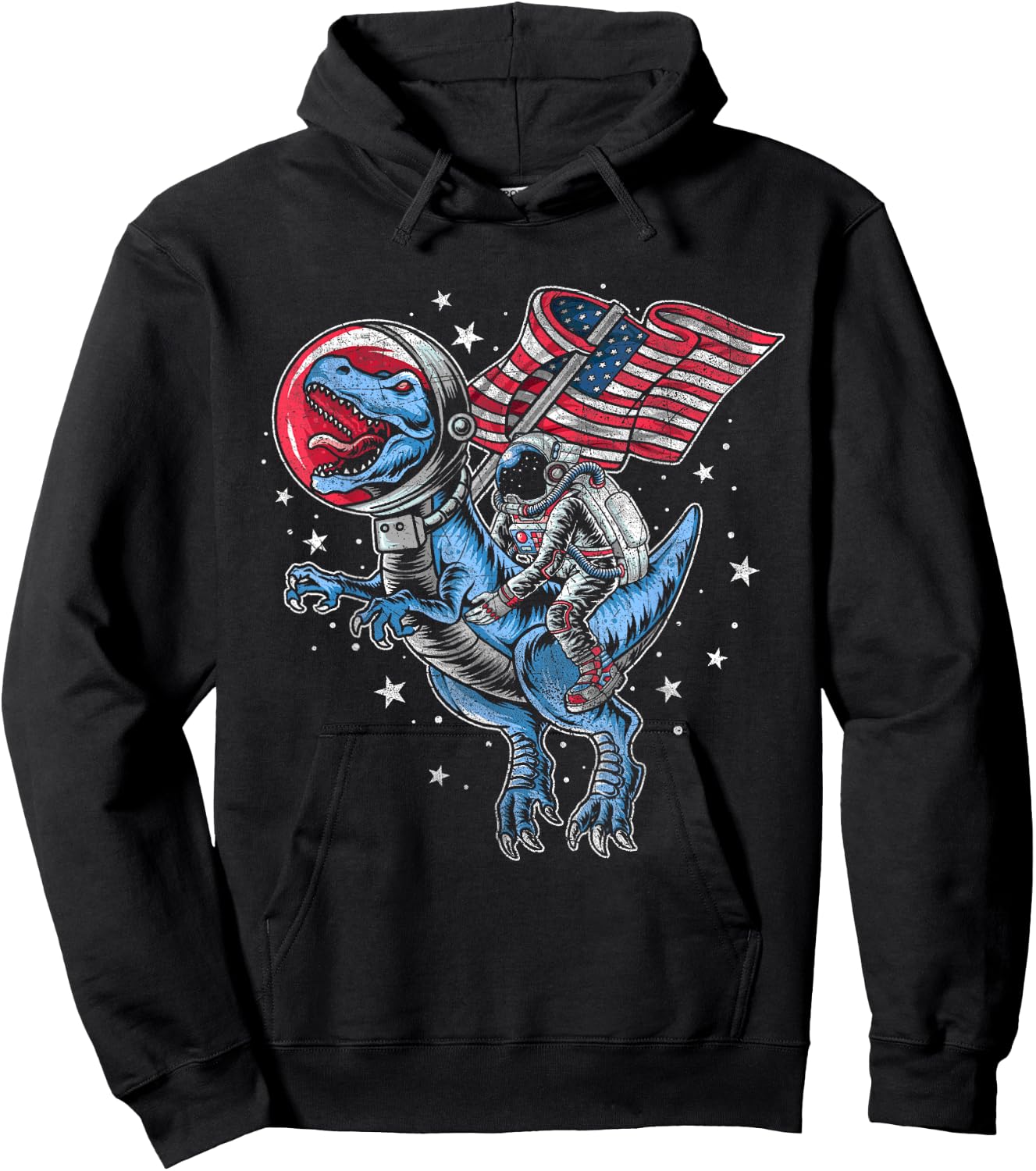 American Flag Astronaut Dinosaur Red White Blue 4th of July Hoodie - Hoodie | Black