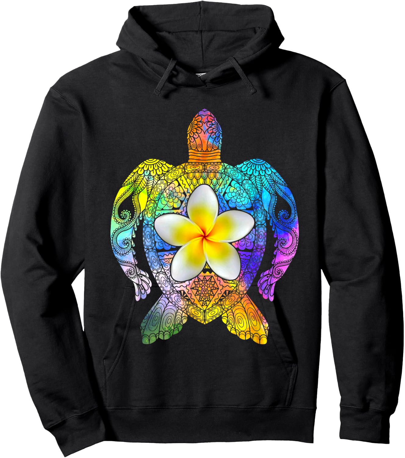 Sea Turtle Colorful Tribal Hawaiian Turtles Plumeria Flower Hoodie - Hoodie | Black