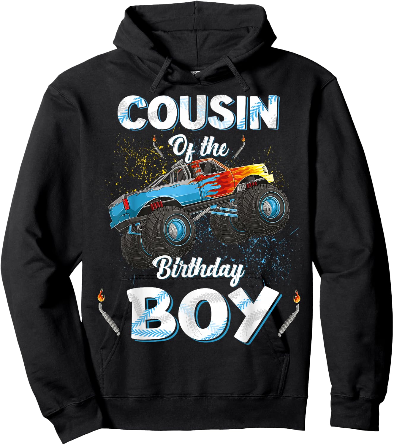 Cousin Of The Birthday Boy Monster Truck Bday Women Men Kids Hoodie - Hoodie | Black