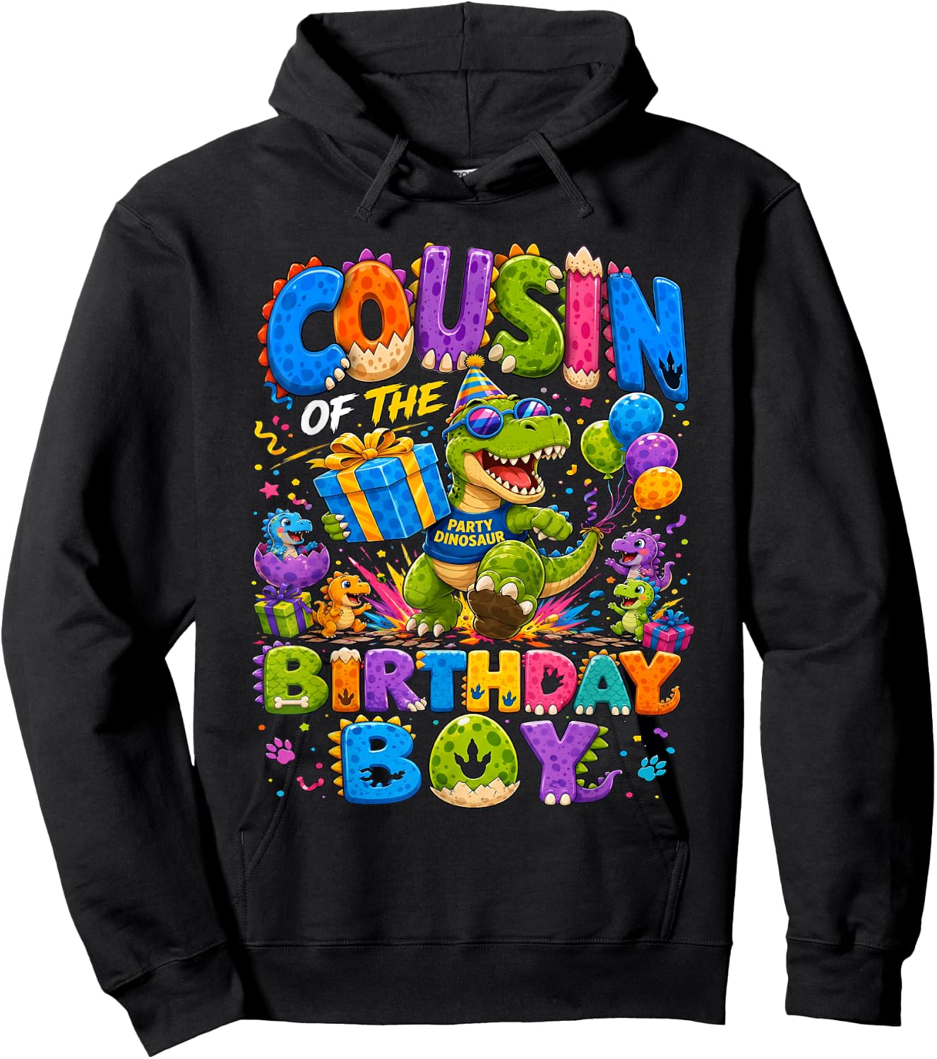 Cousin of The Birthday Boy T-Rex Dinosaur Hoodie - Hoodie | Black