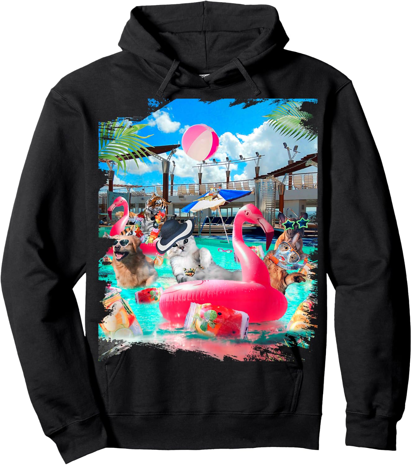 Cat Cats Tiger Dog Dogs Cruise Ship, Funny Cute Men Women Girls Kids Hoodie - Hoodie | Black