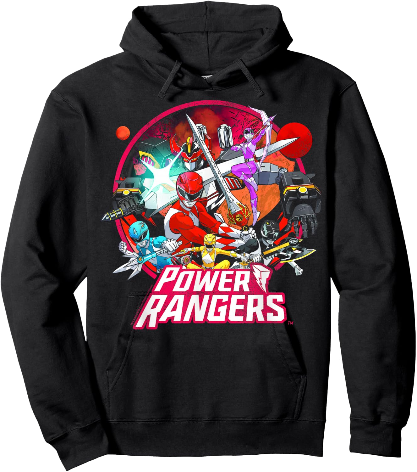 Power Rangers Vintage Comic Style Group Action Circle Hoodie - Hoodie | Black