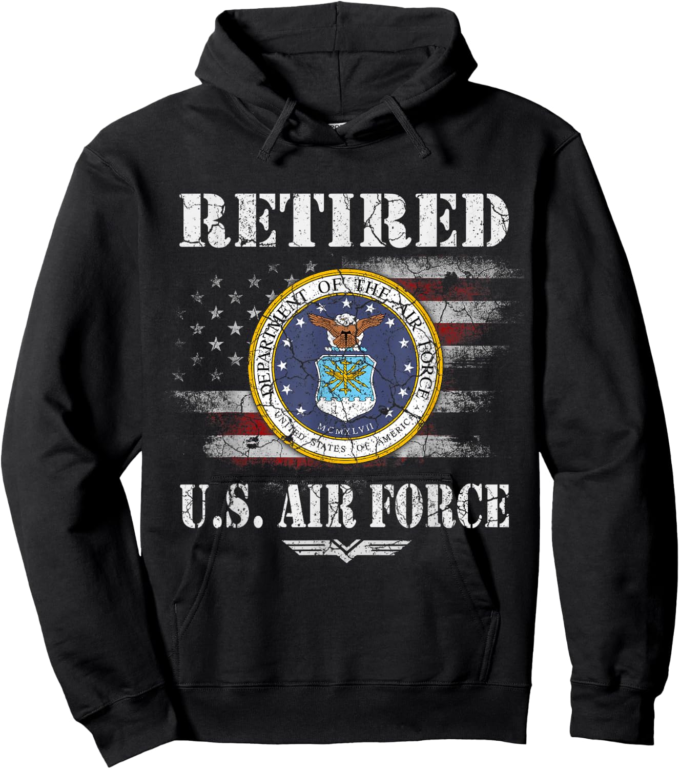 Retired US Air Force Veteran Shirt USAF Veteran Flag Vintage Hoodie - Hoodie | Black