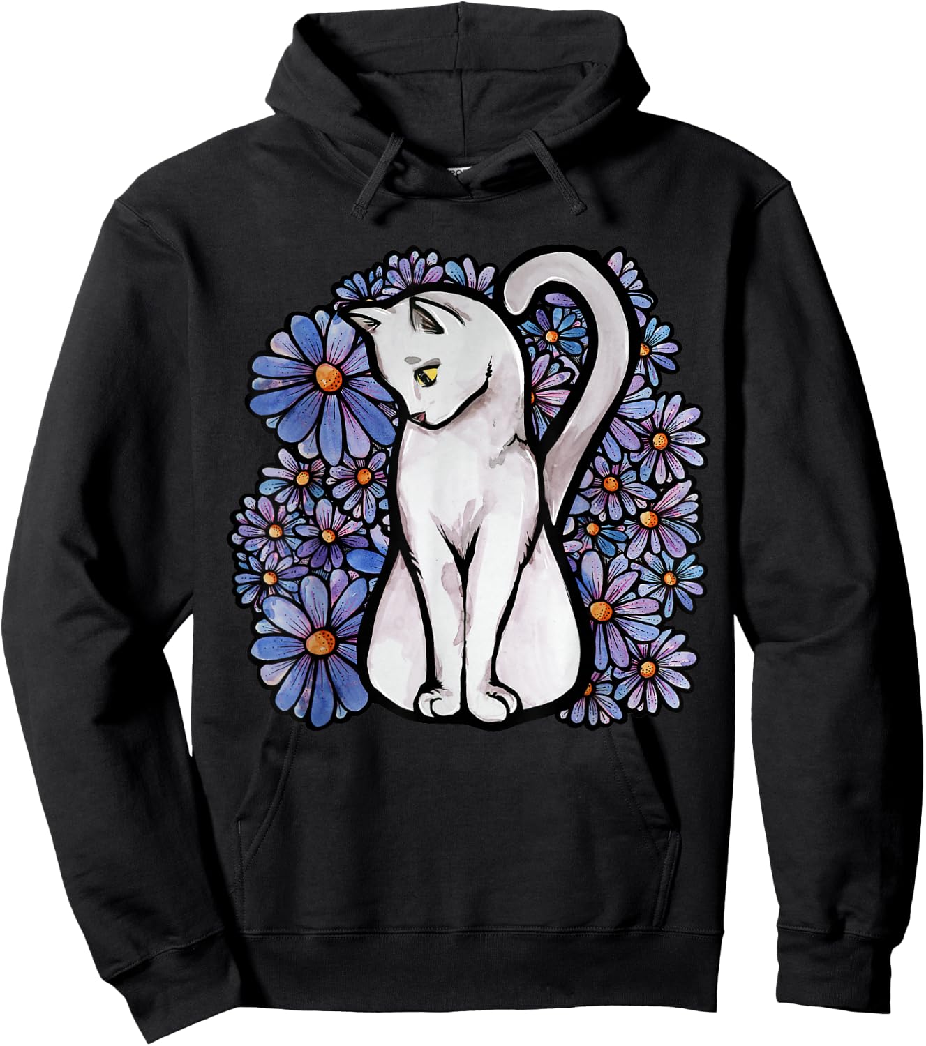 White Cats Kitty Cat Flower Garden Hoodie - Hoodie | Black