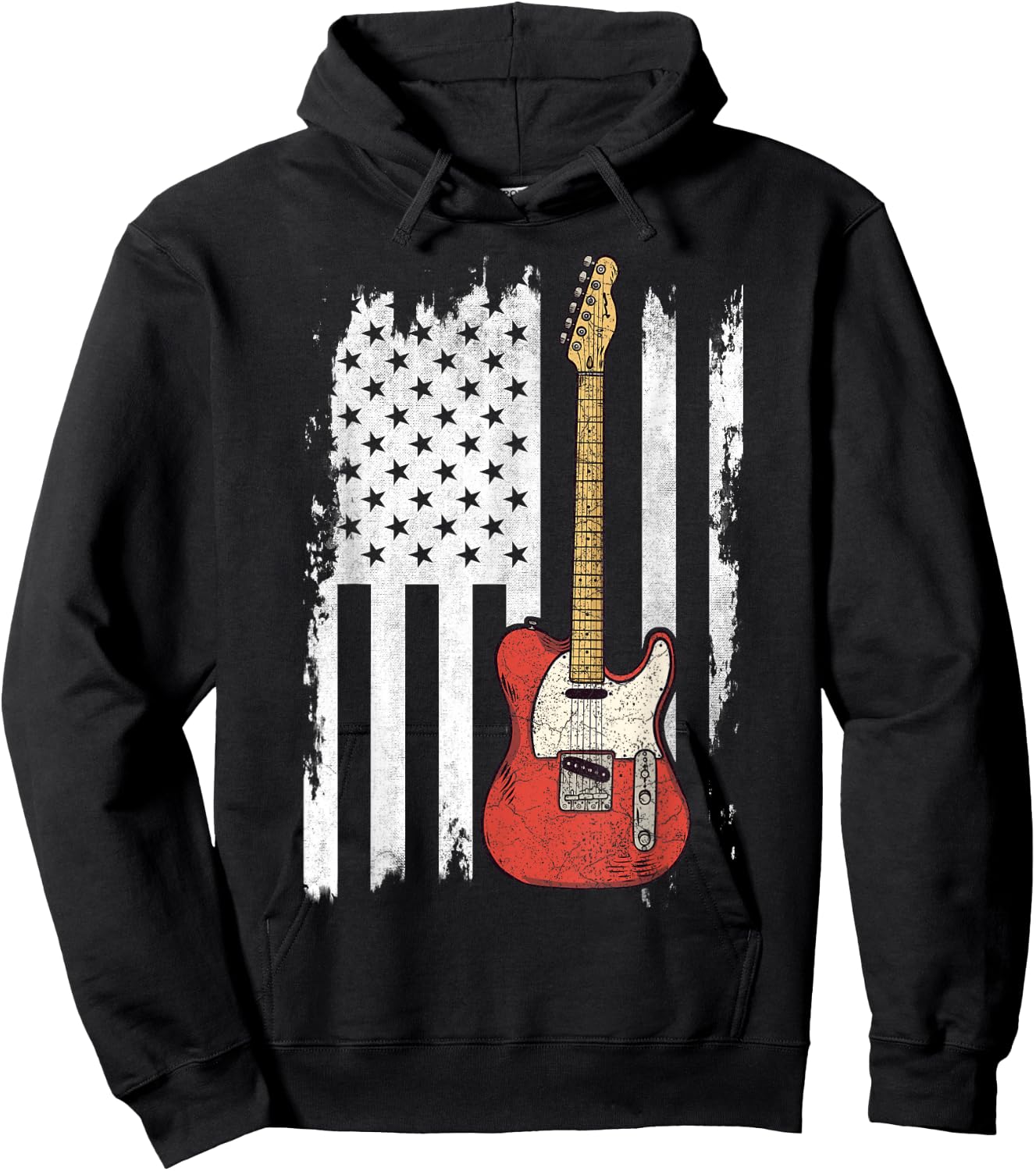Lets Rock Rock n Roll Guitar Retro USA Flag Music Hoodie - Hoodie | Black