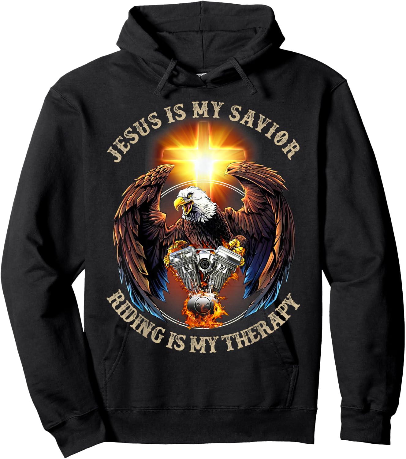 Jesus Is My Savior Riding Is My Therapy Jesus Motorcycle Hoodie - Hoodie | Black