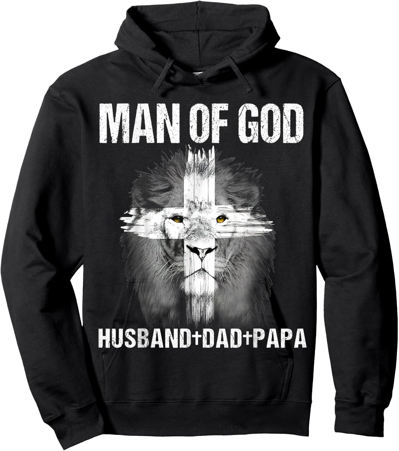 Man of God Husband Dad Papa Lion Cross Jesus Christian Gift Hoodie - Hoodie | Black