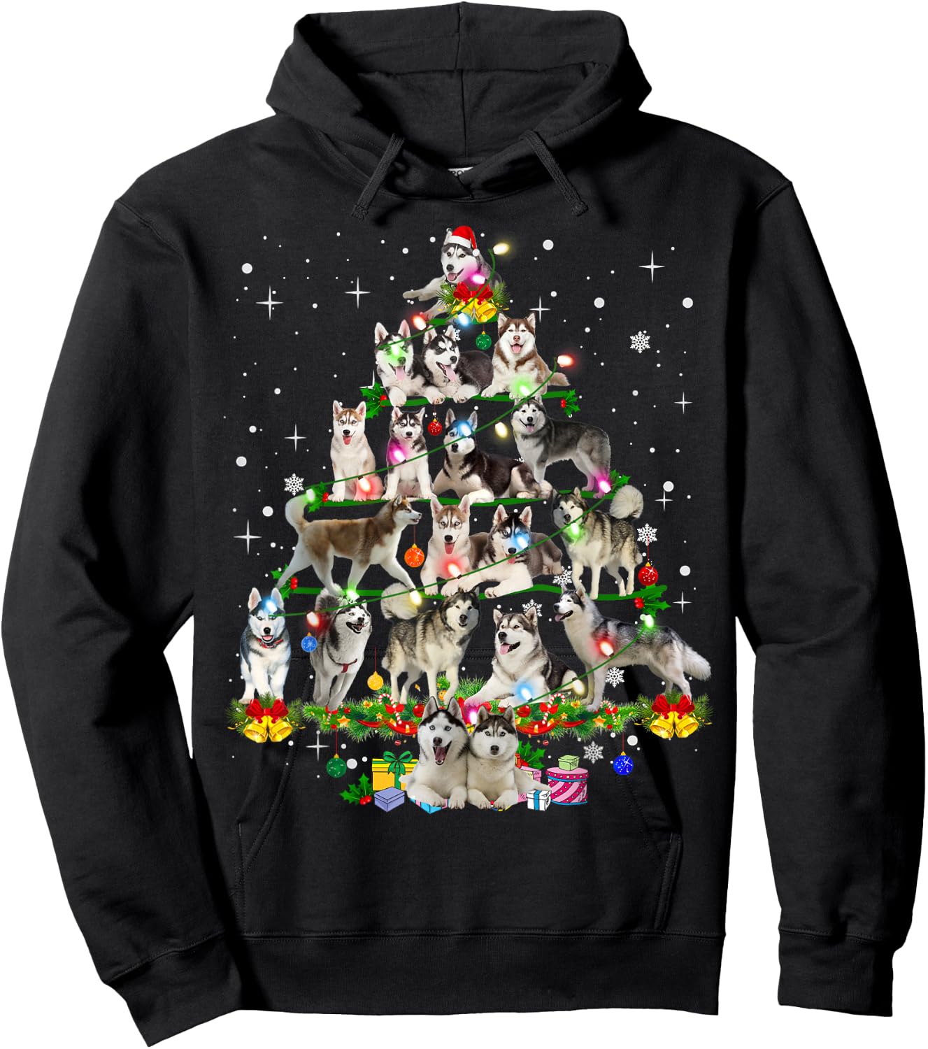 Funny Siberian Husky Christmas Tree Xmas Dog Dad Mom Hoodie - Hoodie | Black