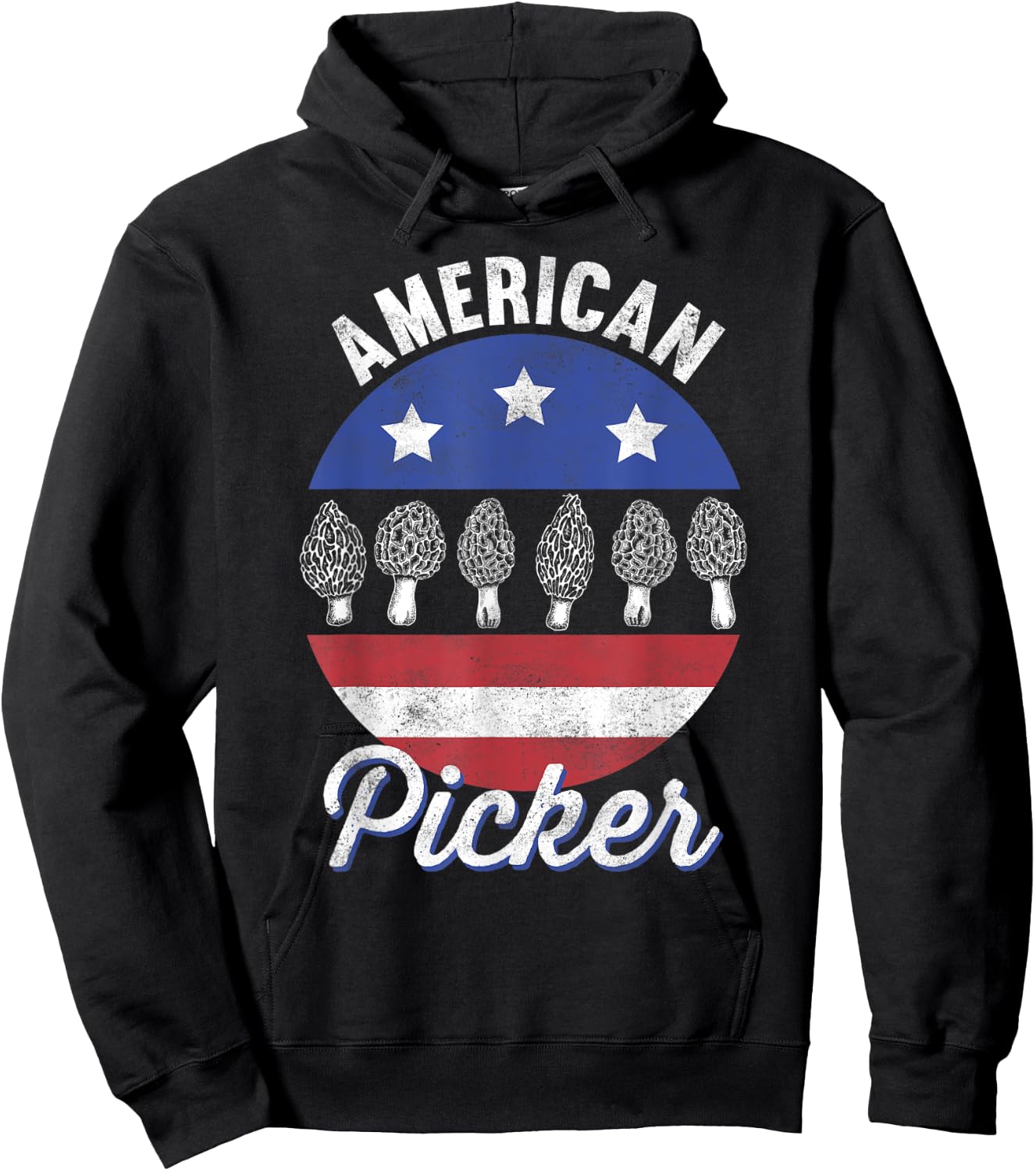 Morel Mushroom Hunter American Picker US Flag Retro Foraging Hoodie - Hoodie | Black