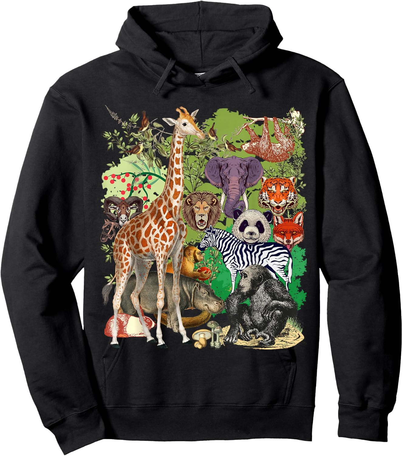 Jungle Animal Wildlife Safari Zoo Theme Forest Wild Animals Hoodie - Hoodie | Black