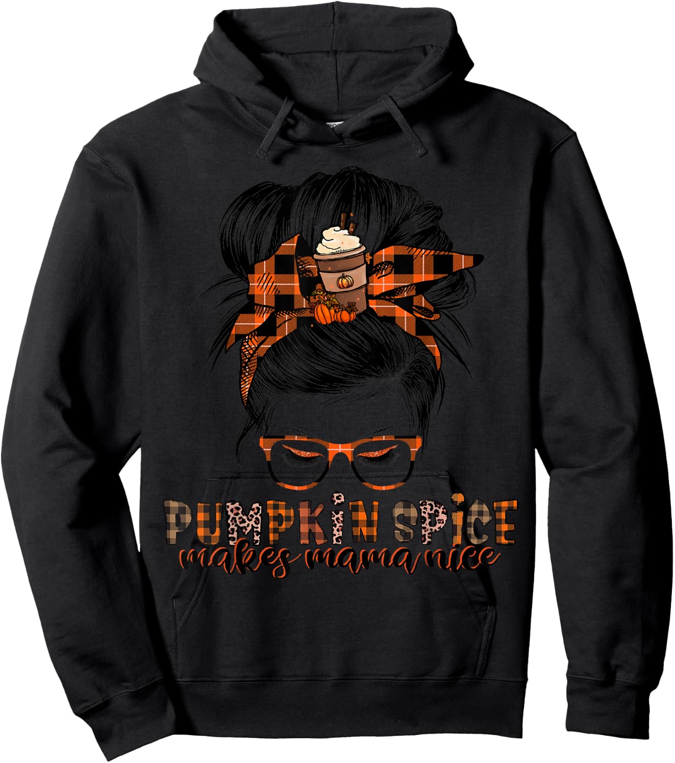 Pumpkin Spice Makes Mama Nice Messy Hair Bun Hoodie - Hoodie | Black