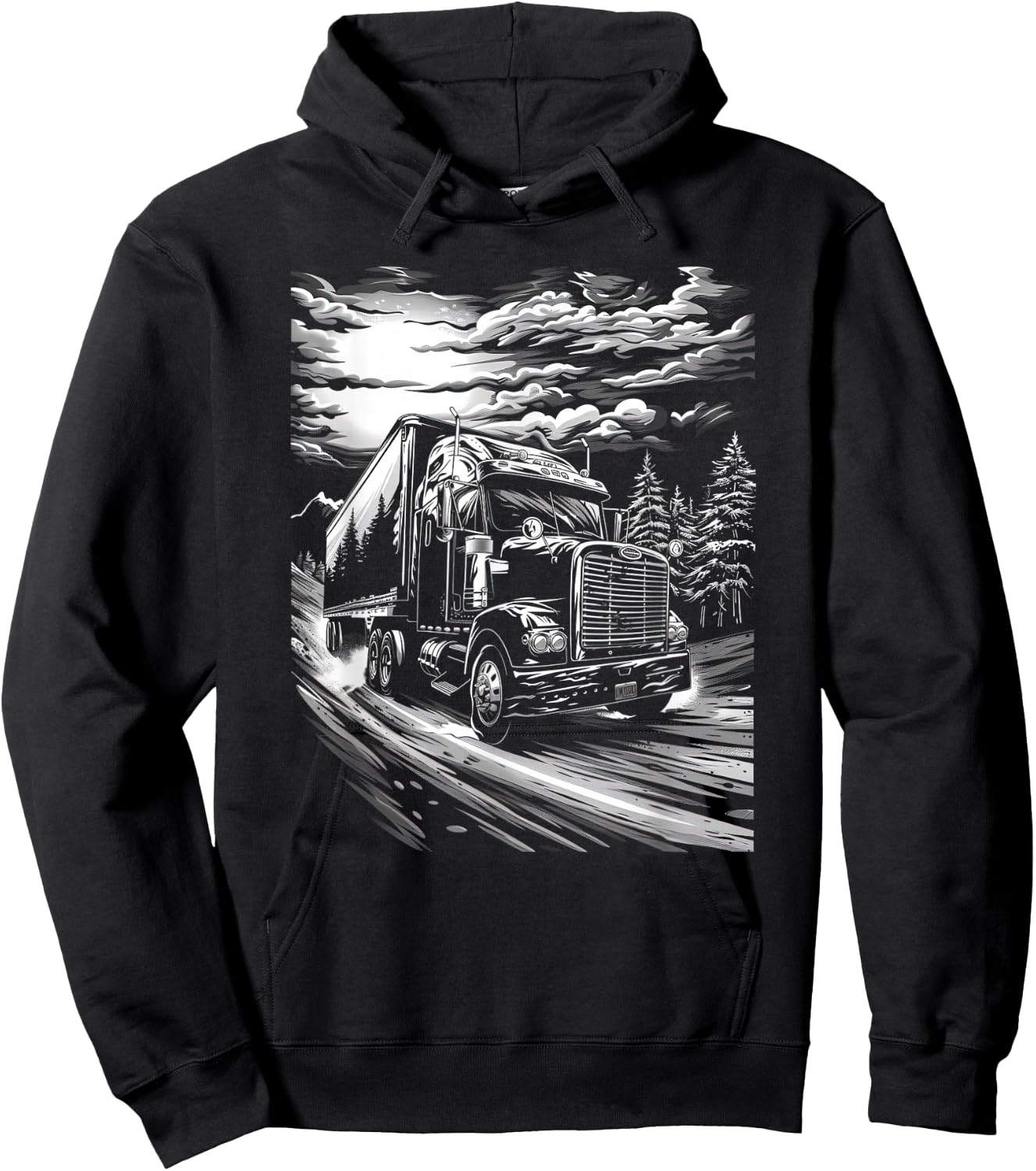 Trucker American Flag Big Rig Semi-Trailer Truck Driver Hoodie - Hoodie | Black