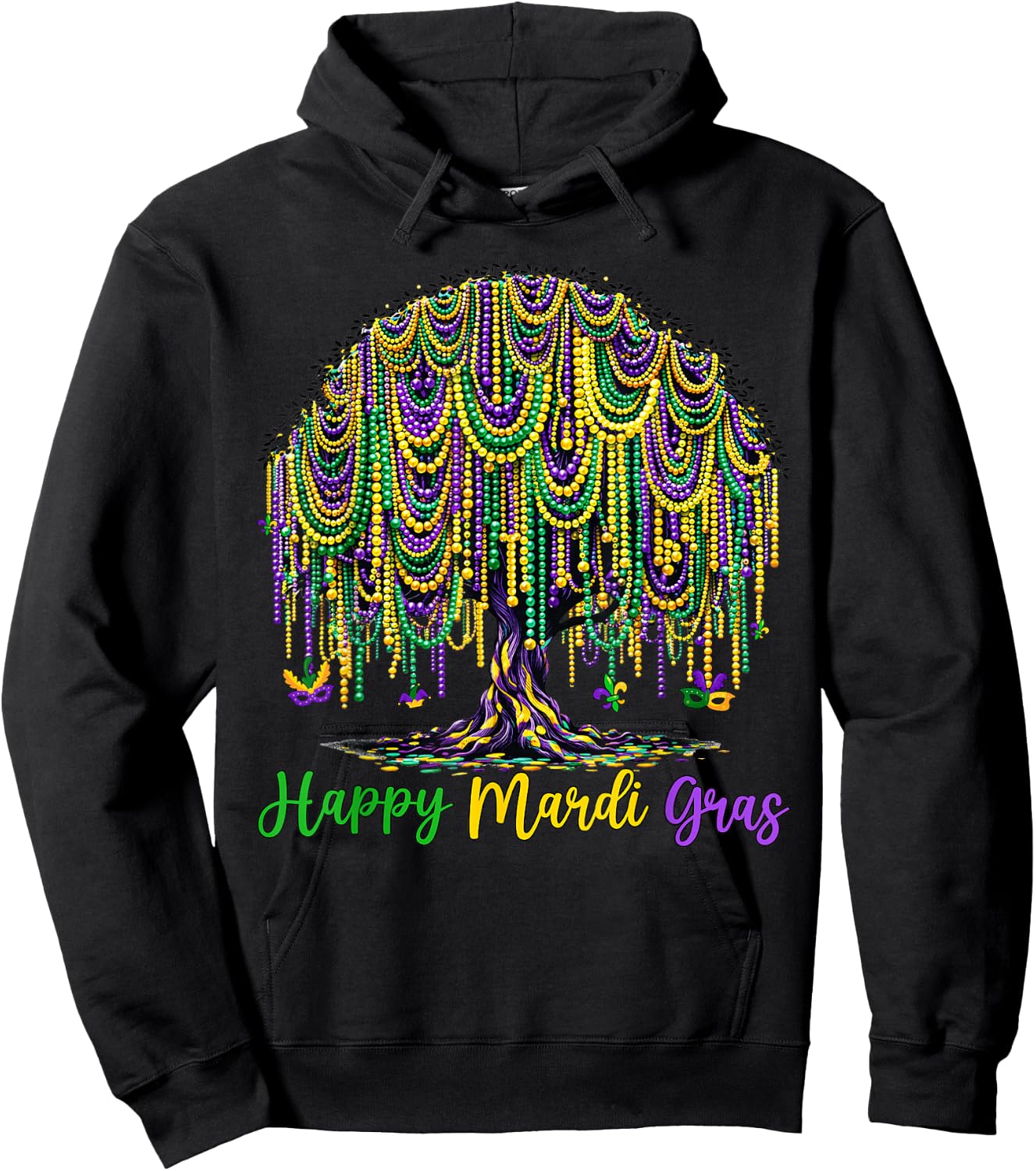Mardi Gras Beads Tree Carnival New Orleans 2026 Men Women Hoodie - Hoodie | Black