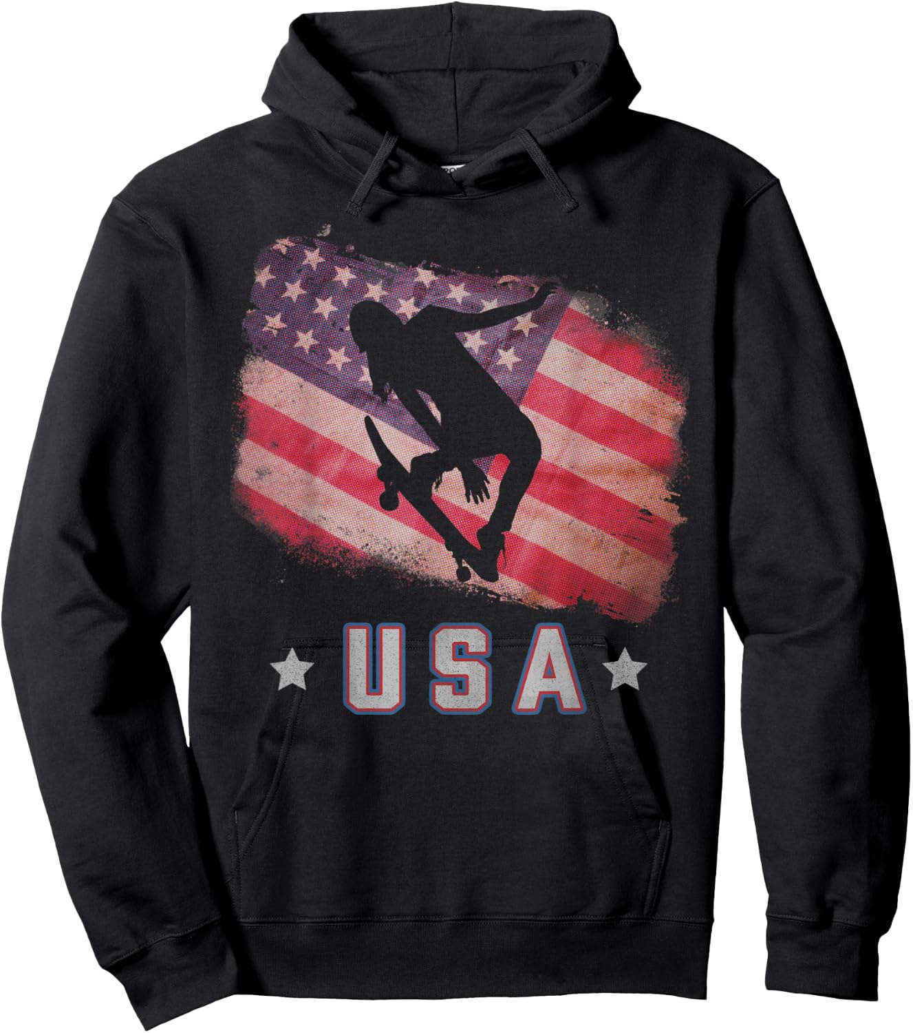 USA American Flag Skateboarding Team Stars and Stripes US Hoodie - Hoodie | Black