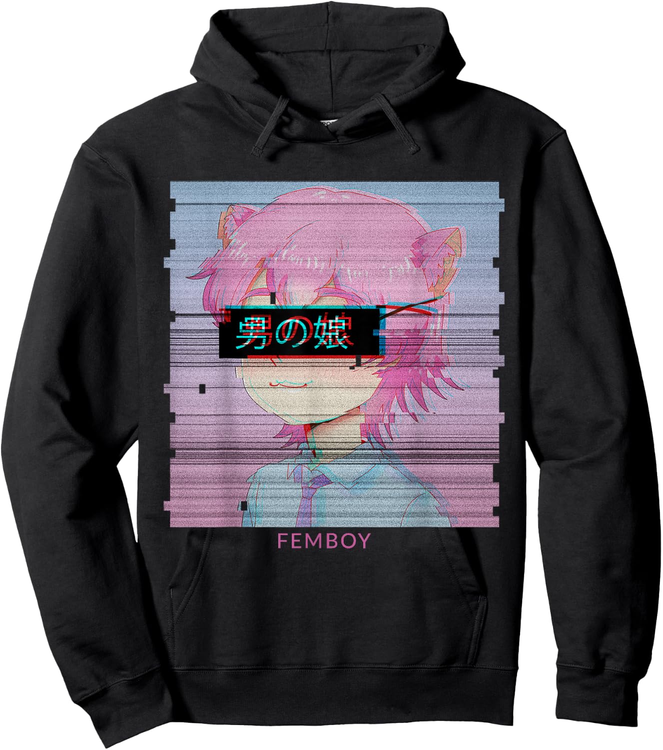 Femboy Anime Neko Cat Boy Aesthetic Vaporwave Japanese Hoodie - Hoodie | Black