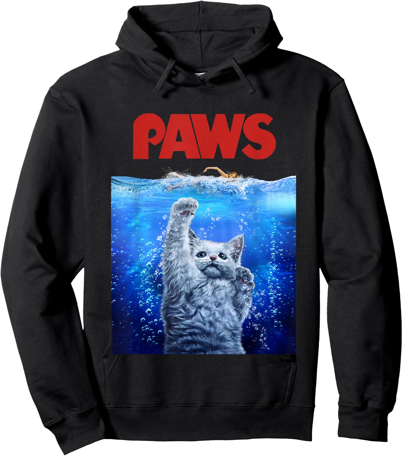 Terrifying Monster White Cat Attack Swimmer Men Women Girls Kids Hoodie - Hoodie | Black