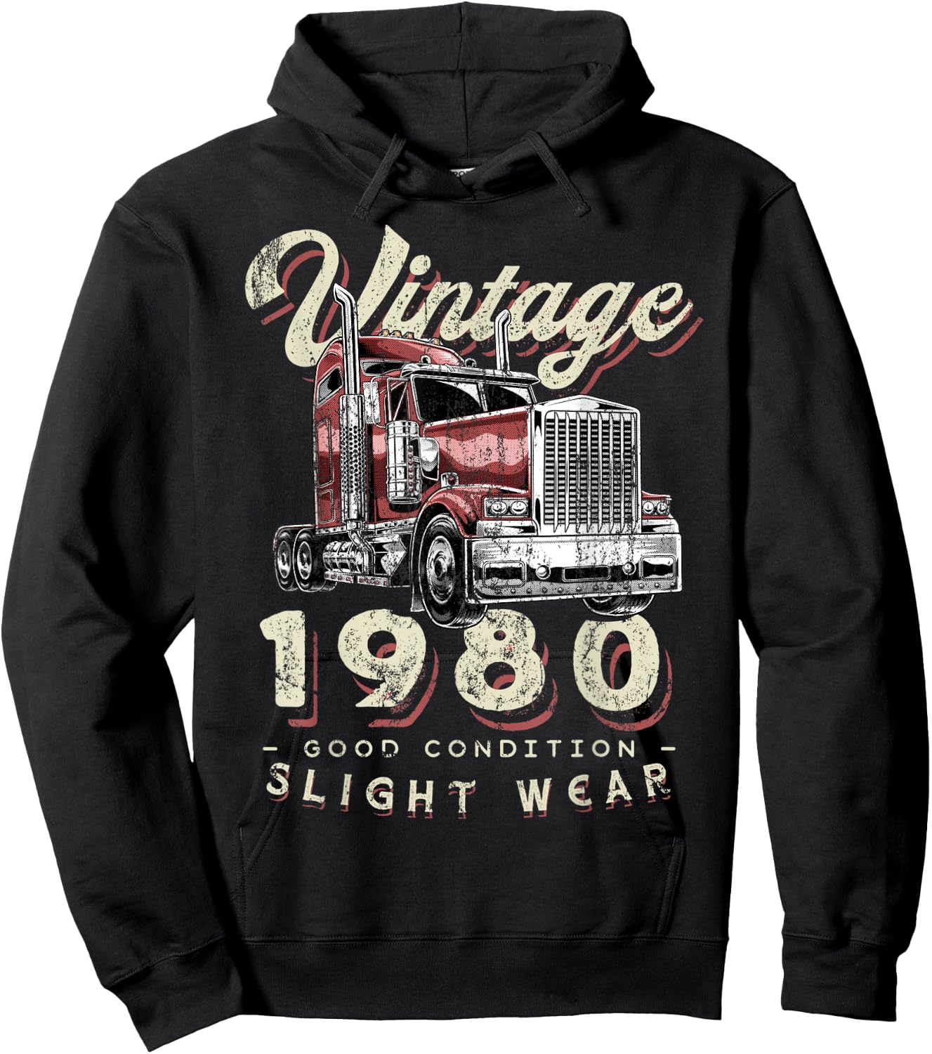 Vintage 1980 Trucker Big Rig Truck Driver 42nd Birthday Hoodie - Hoodie | Black