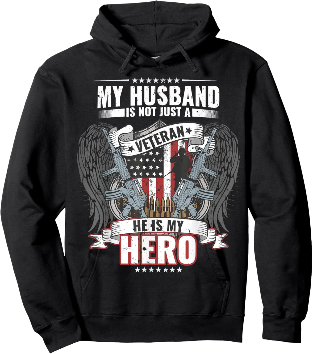 My Husband Is Not Just A Veteran He Is My Hero Wife Hoodie - Hoodie | Black
