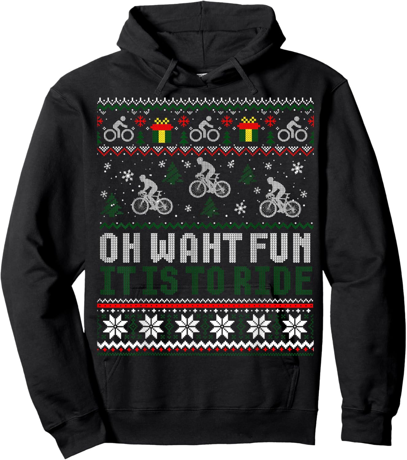 Cycling Bicycle Bike Cyclist Ugly Christmas Xmas Sweater Hoodie - Hoodie | Black
