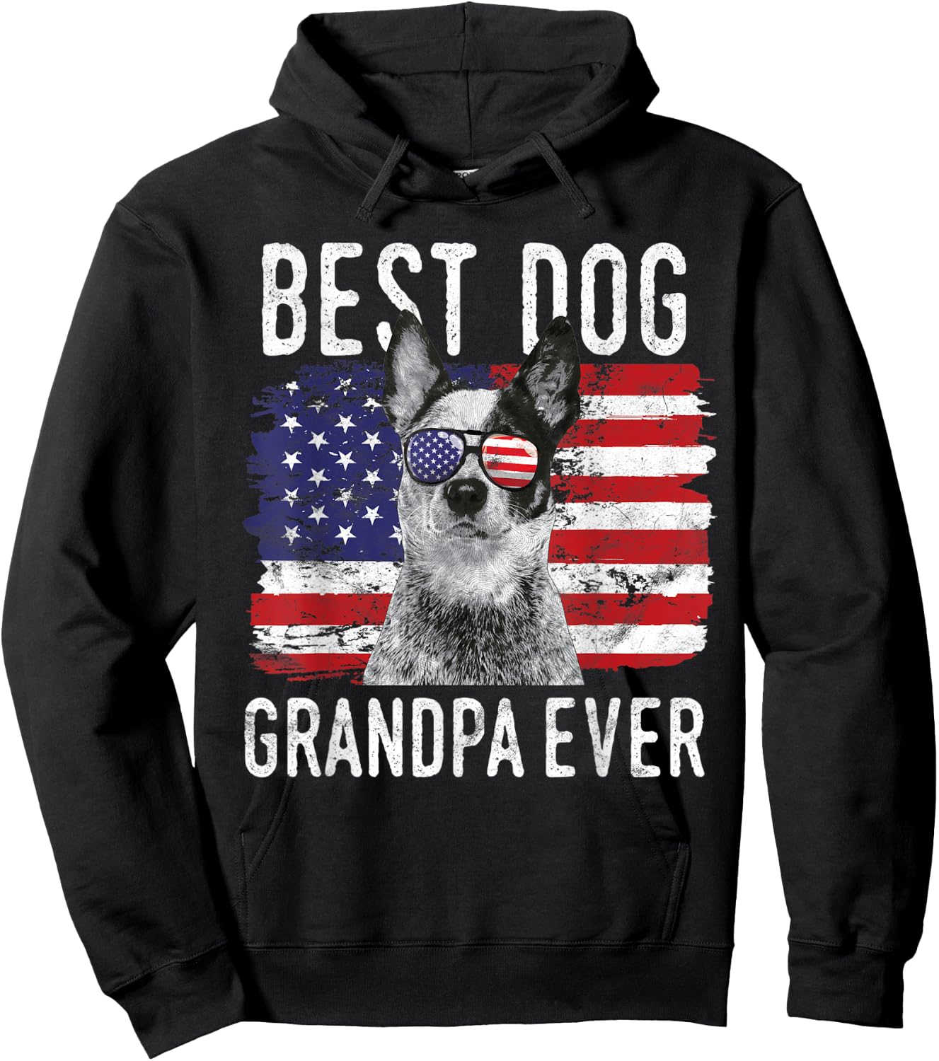 American Flag Best Dog Grandpa Ever Australian Cattle Dog Hoodie - Hoodie | Black