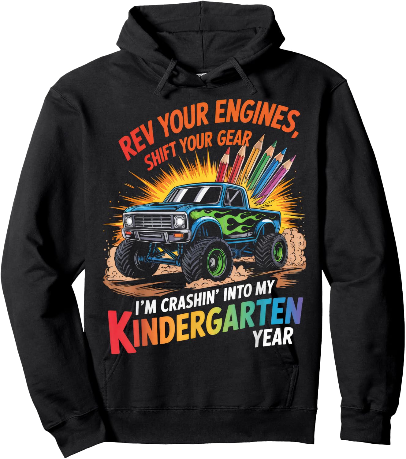 Back to School Kindergarten Monster Truck First Day Boys Hoodie - Hoodie | Black