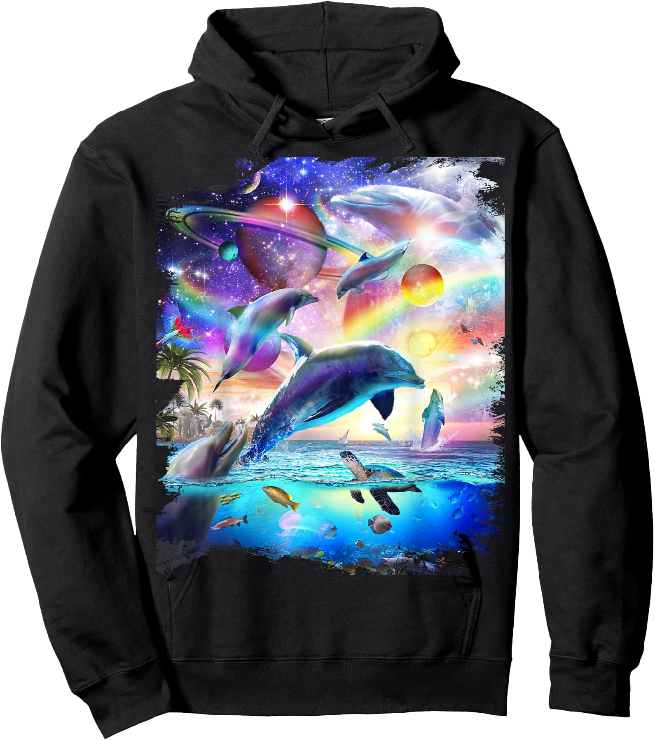 Space Dolphin Galaxy Dolphins Rainbow Hoodie - Hoodie | Black