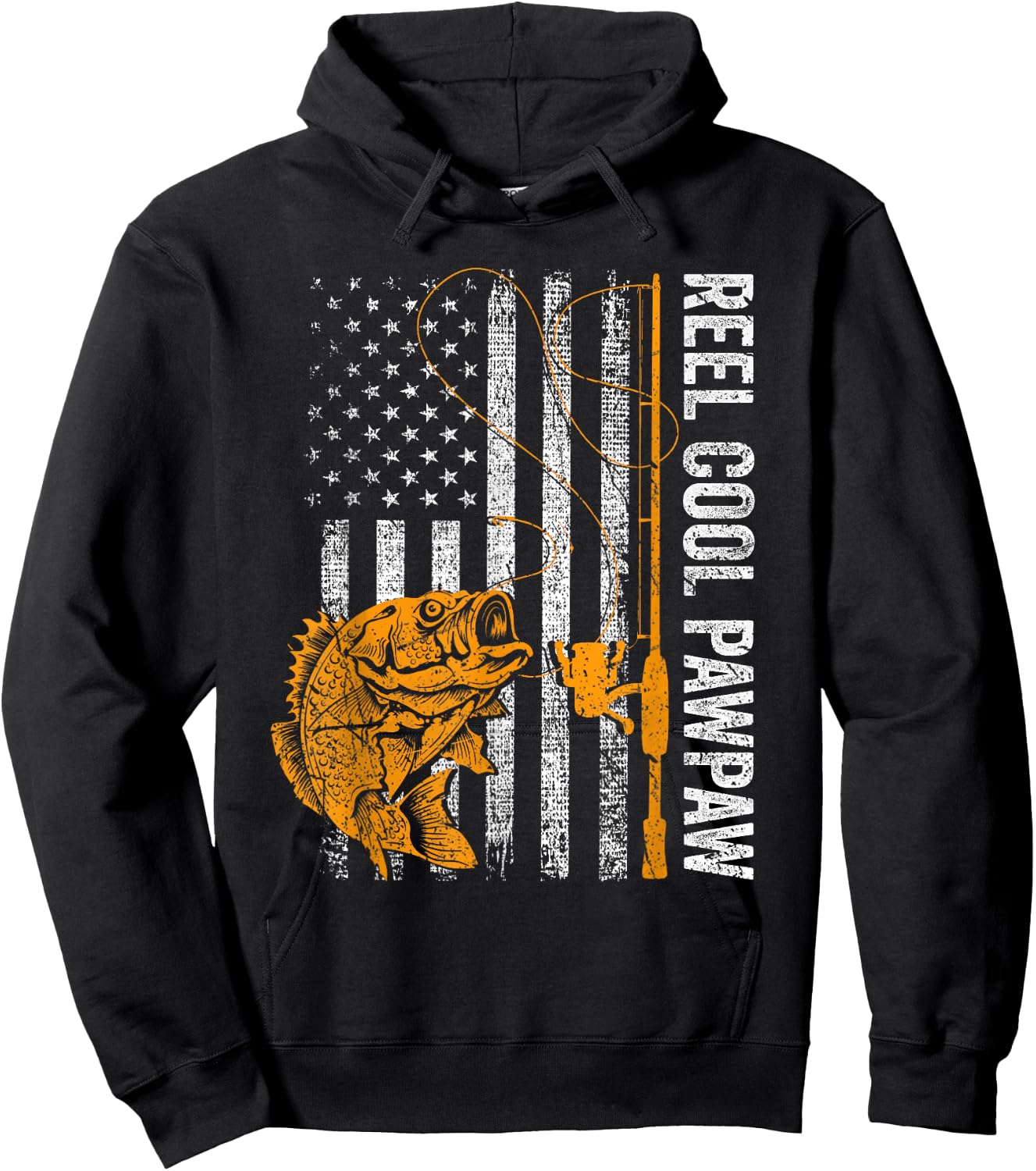 Reel Cool Pawpaw American Flag Fishing Fathers Day Hoodie - Hoodie | Black
