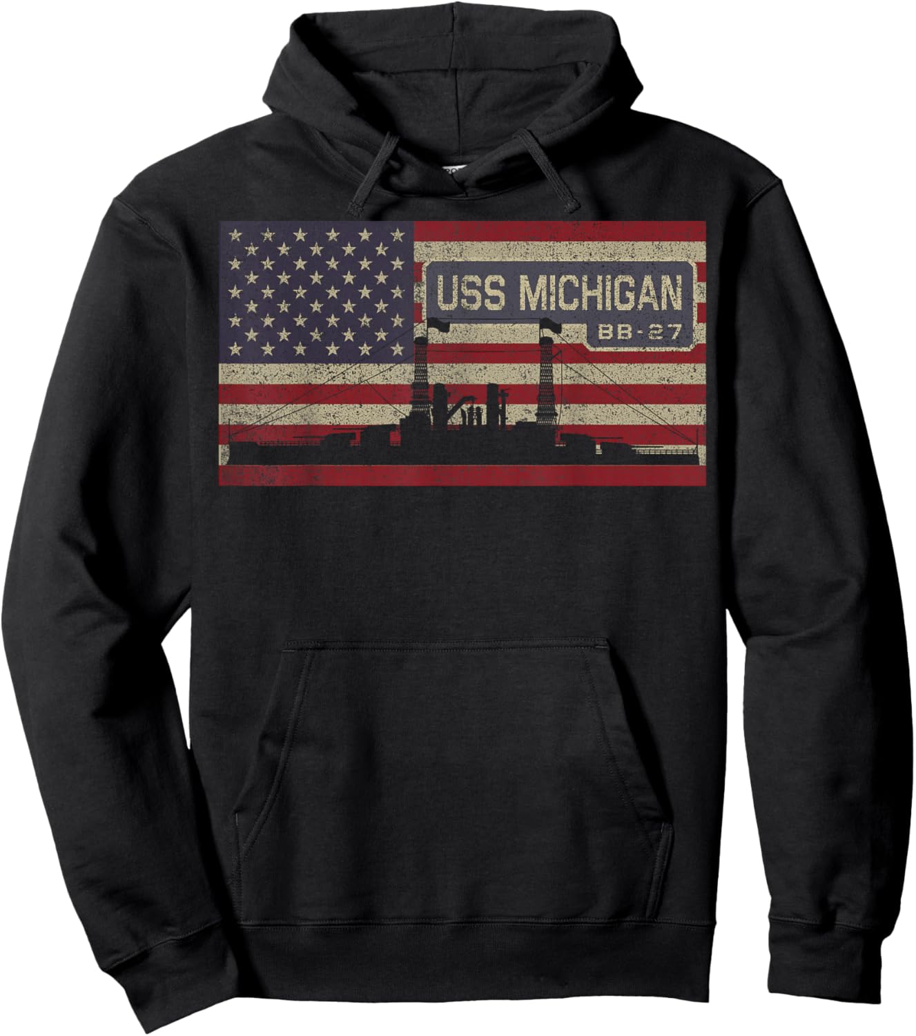 USS Michigan BB-27 WW1 Battleship USA American Flag Hoodie - Hoodie | Black