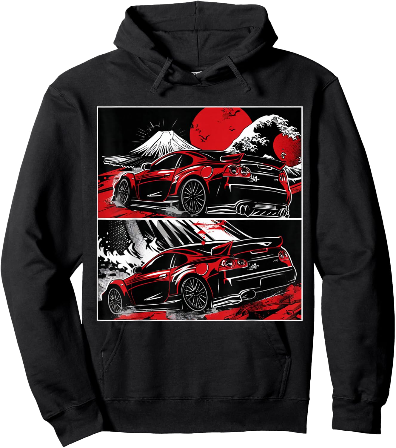 Japanese JDM Race Car Comic Style Great Wave Graphic Hoodie - Hoodie | Black