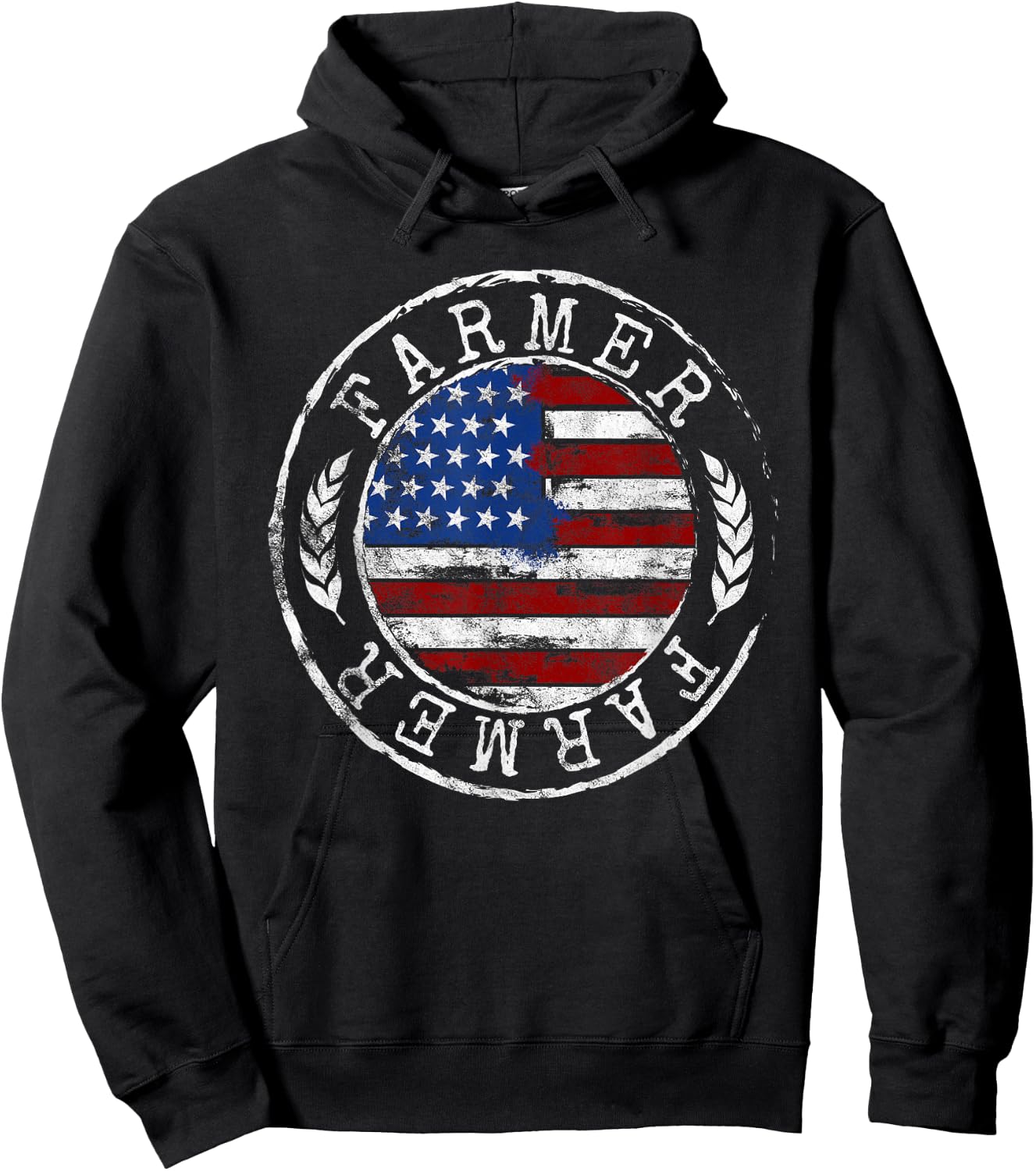 Farmer American Flag Farming Gift Usa Patriotic Stamp Style Hoodie - Hoodie | Black