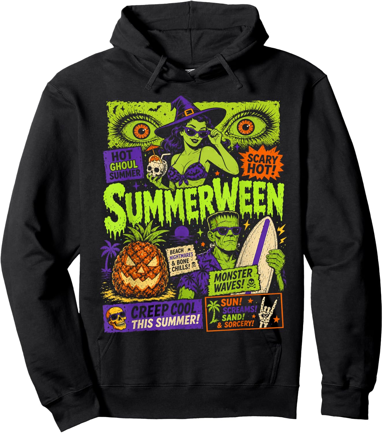 Funny Summerween Vibes Spooky Summer Ghoul Summerween Goth Hoodie - Hoodie | Black