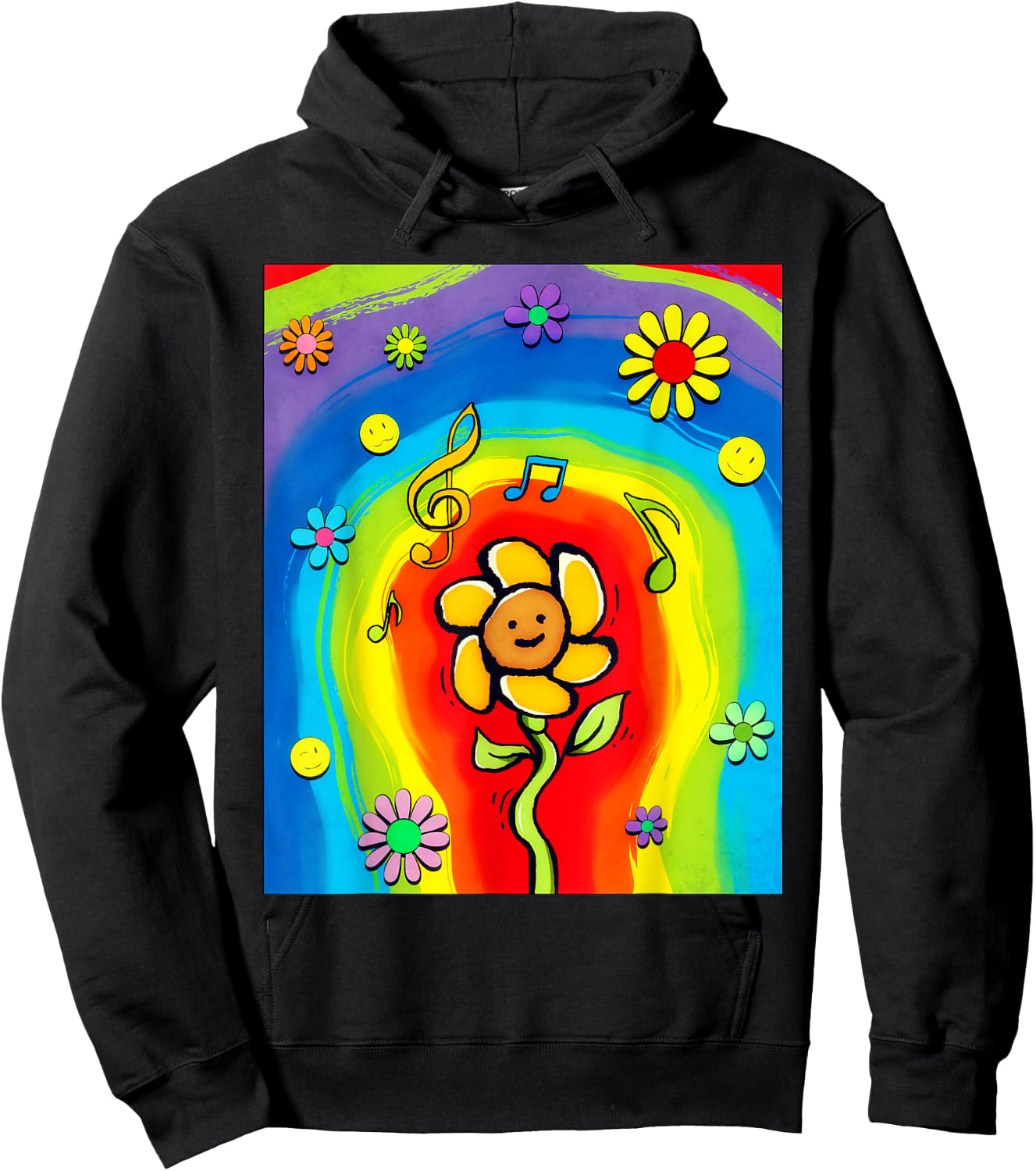 Kidcore Aesthetic Rainbow Dancing Flower 80s 90s Retro Hoodie - Hoodie | Black