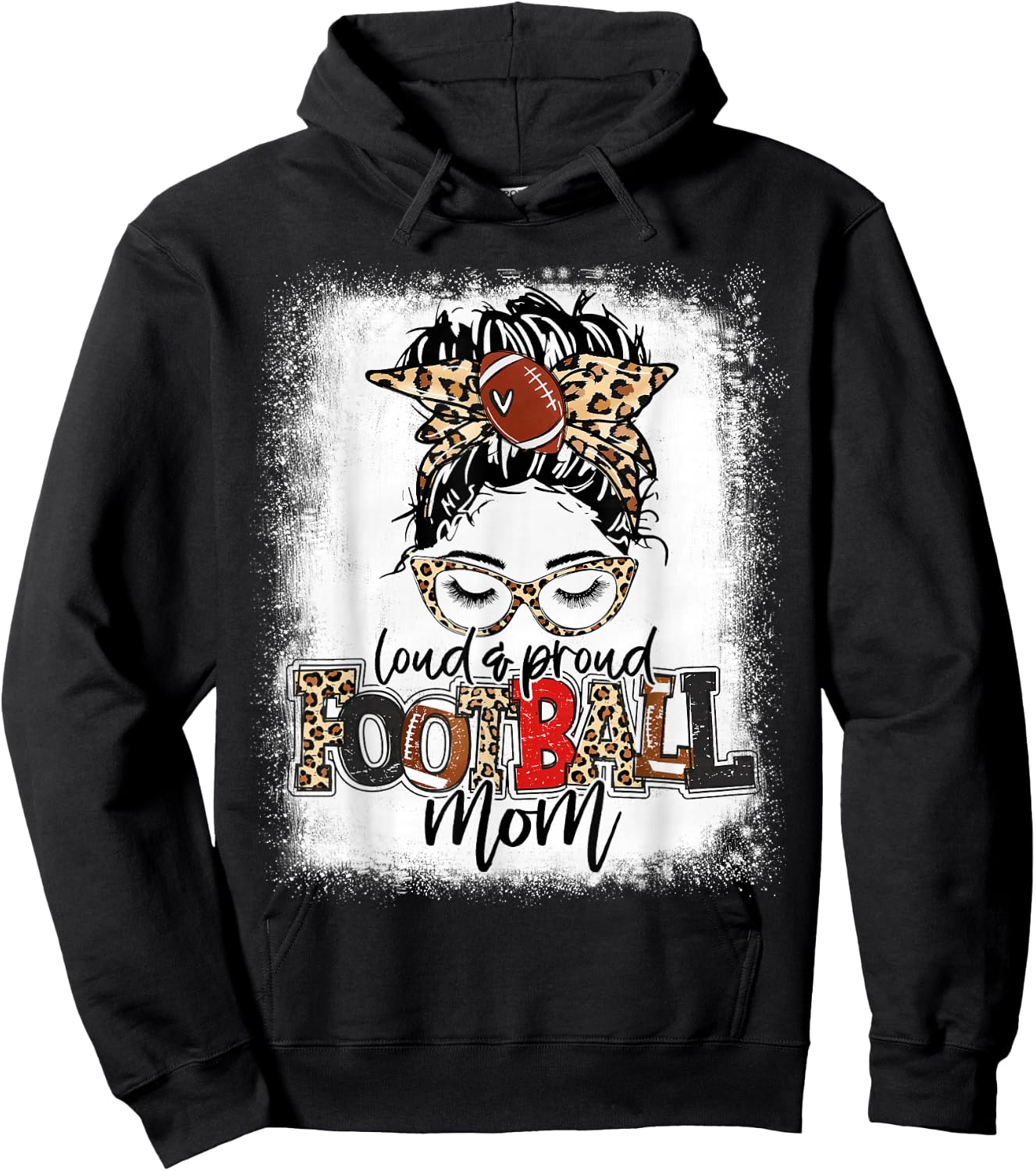 Loud And Proud Football Mom Bleached Leopard Football Mama Hoodie - Hoodie | Black