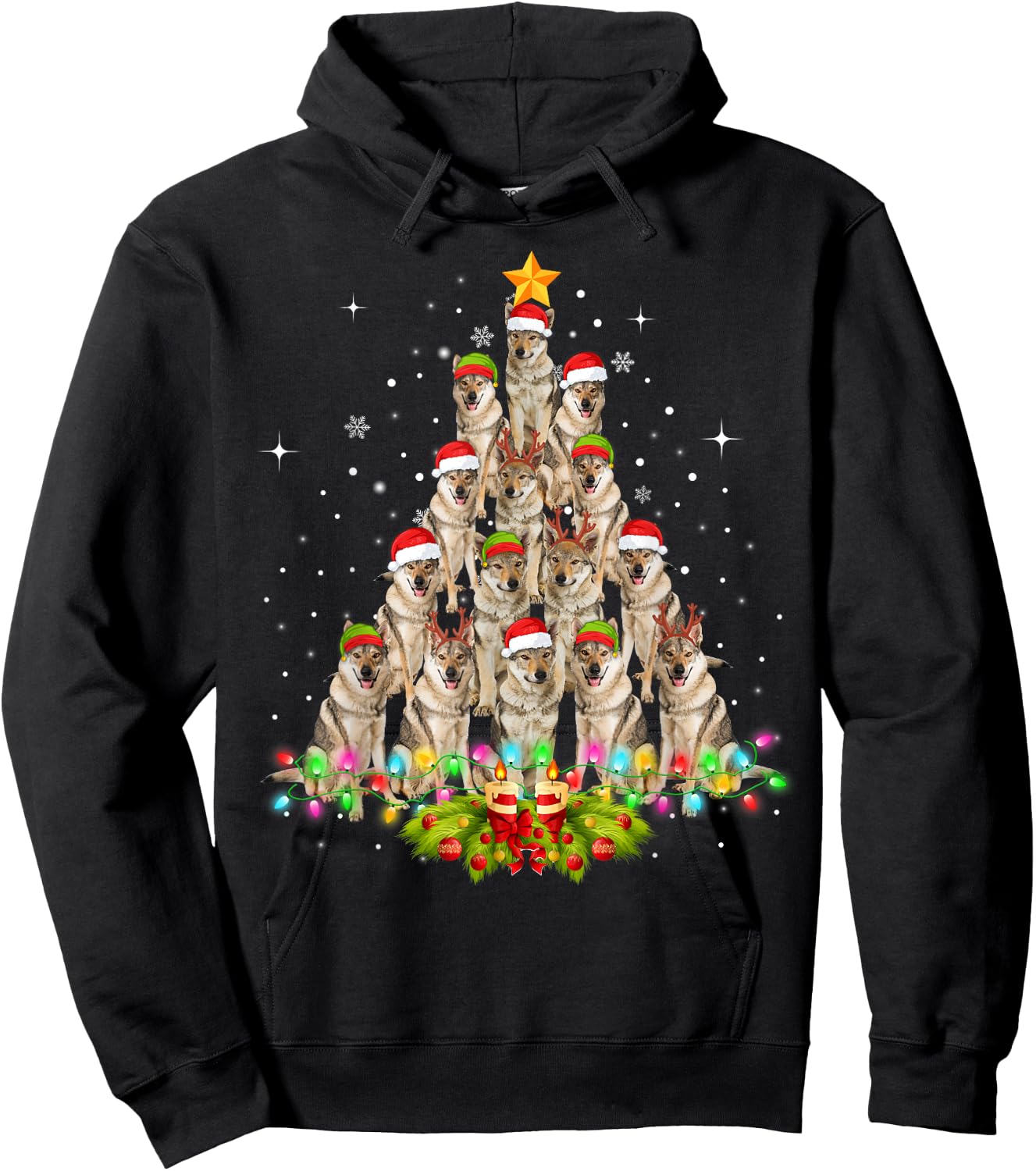 Wolfs Tree Christmas Sweater Xmas Pet Animal Wolf Lover Gift Hoodie - Hoodie | Black