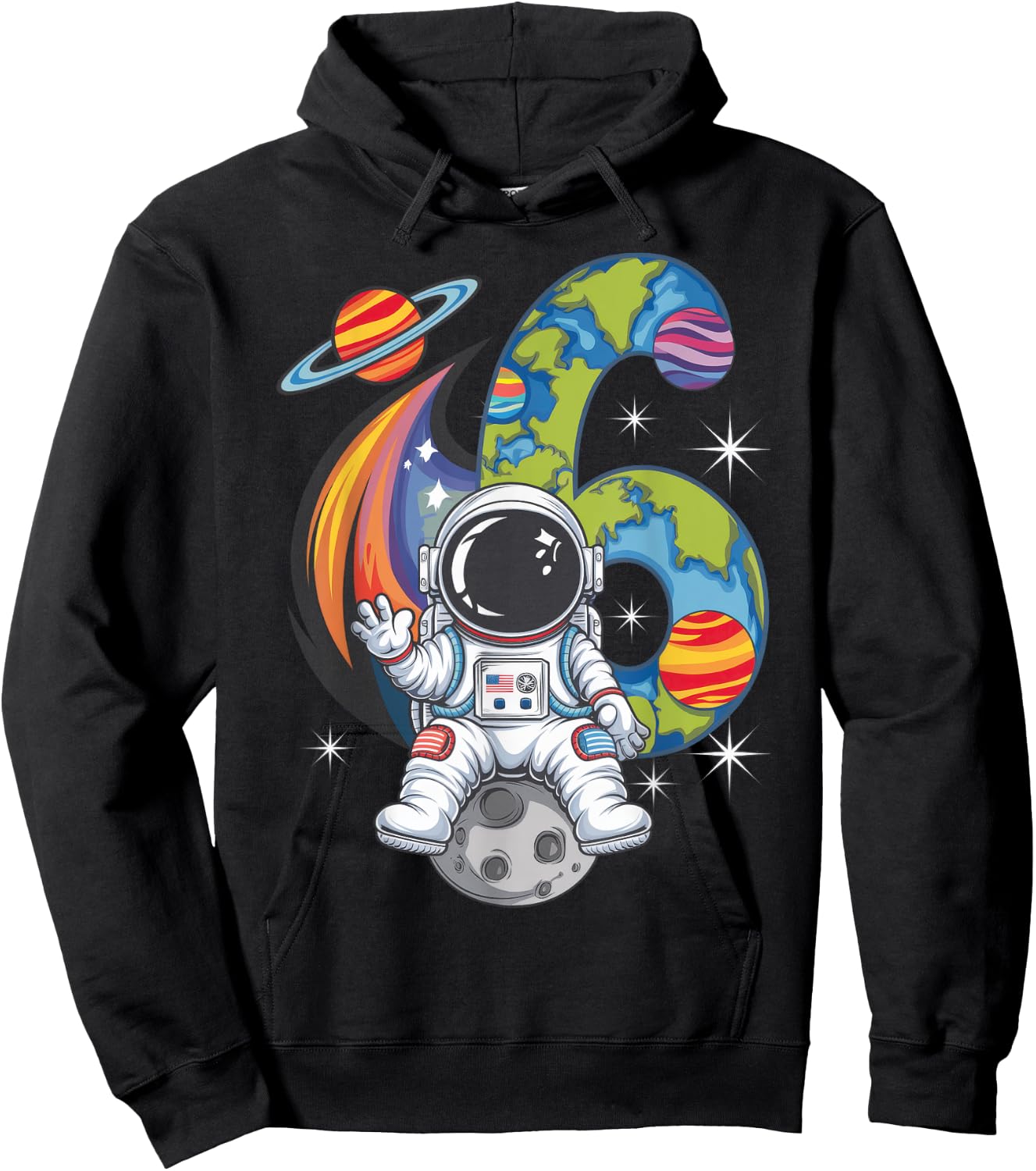 Planets Astronaut Birthday Kids 6th Birthday Hoodie - Hoodie | Black