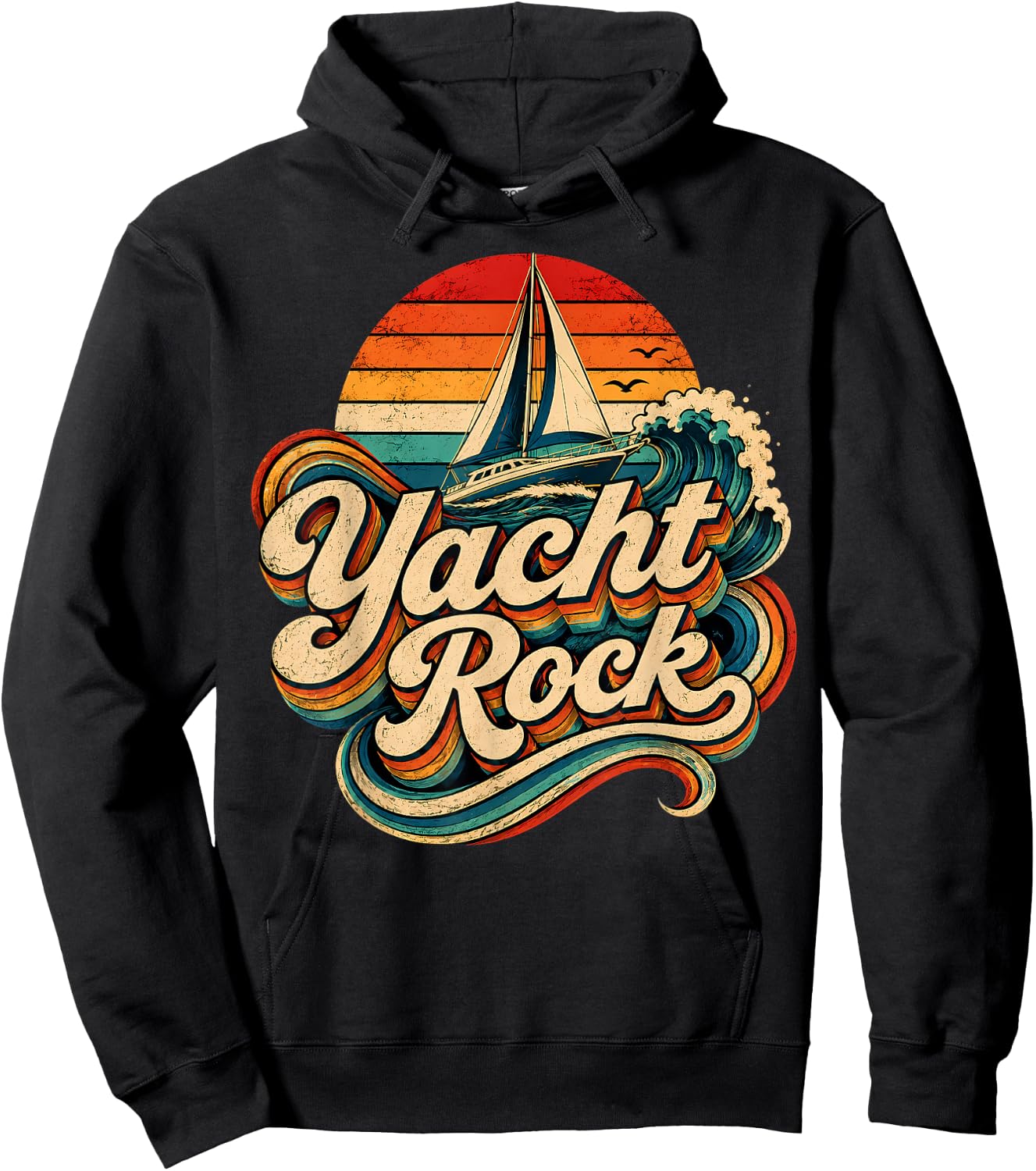 Yacht Rock Boat Vintage 70s 80s Music Vibes Grunge Retro Hoodie - Hoodie | Black