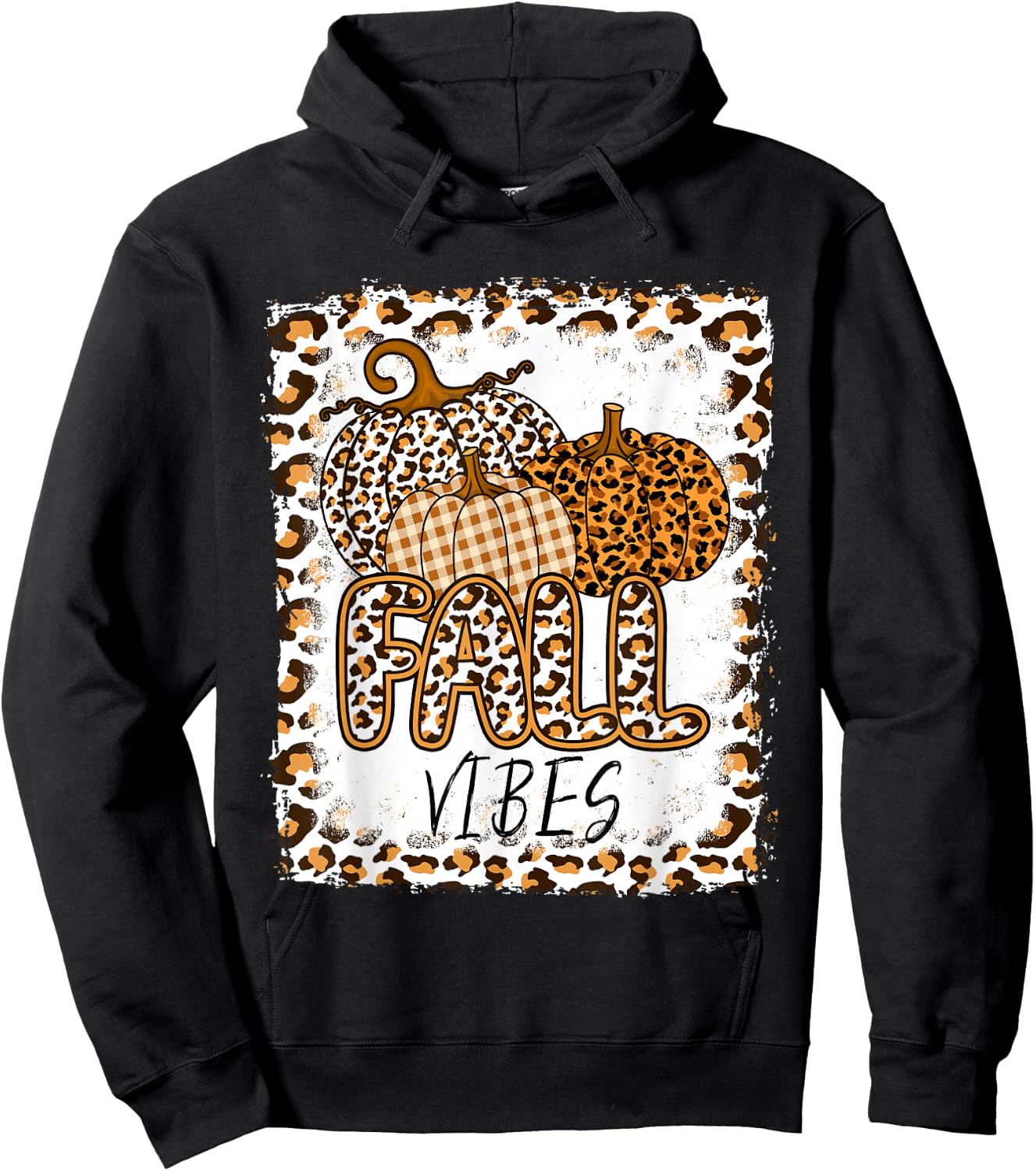 Pumpkin Leopard Print Fall Vibes Thanksgiving Autumn Women Hoodie - Hoodie | Black