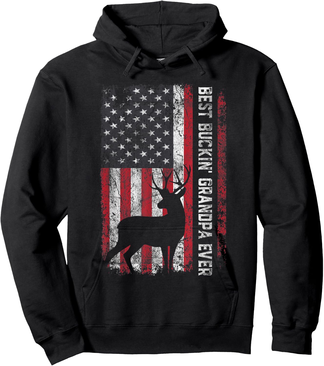 USA Flag Best Buckin Grandpa Ever Deer Hunting Fathers Day Men Hoodie - Hoodie | Black