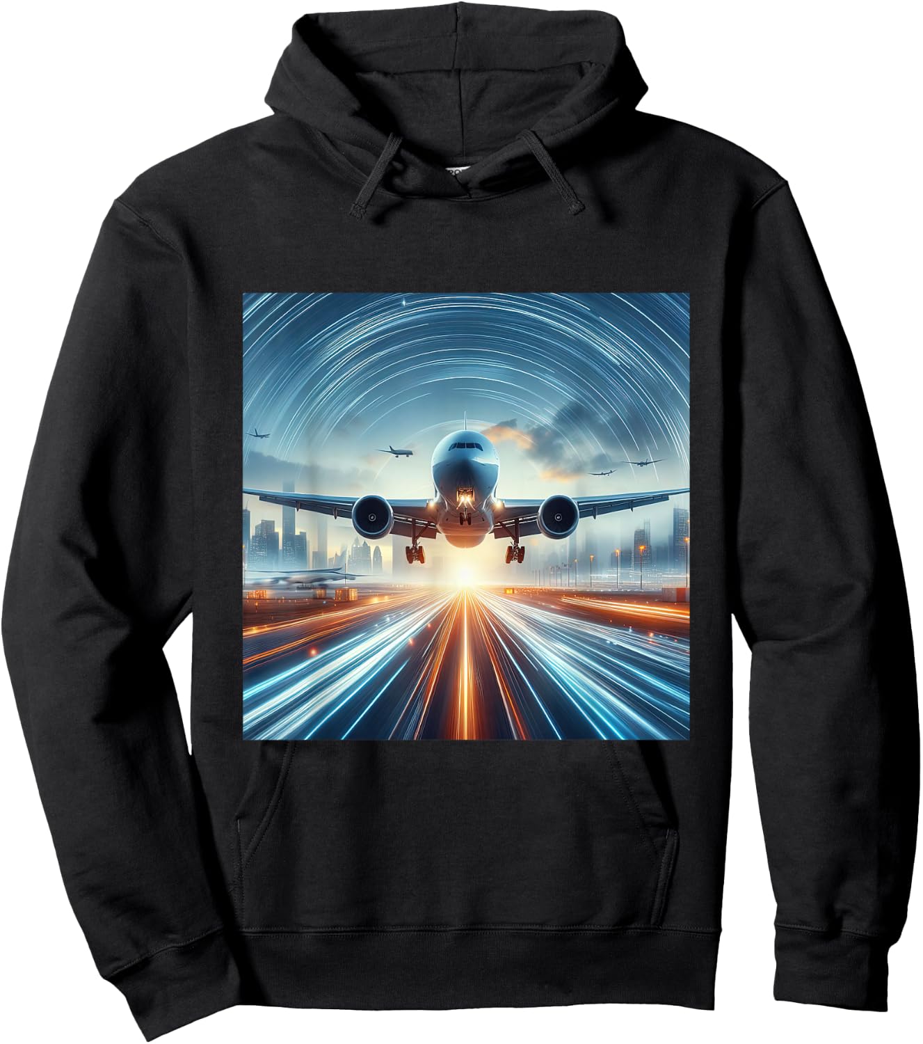B-777 Aircraft Aviation Airplane Airport Runway Landing Hoodie - Hoodie | Black