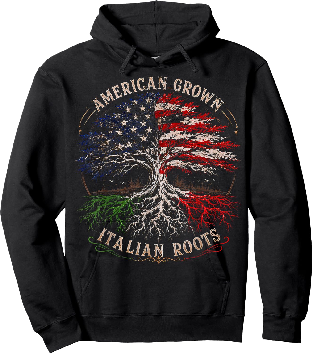 American Grown Italian Roots Family Tree Italy Flag Italian Hoodie - Hoodie | Black
