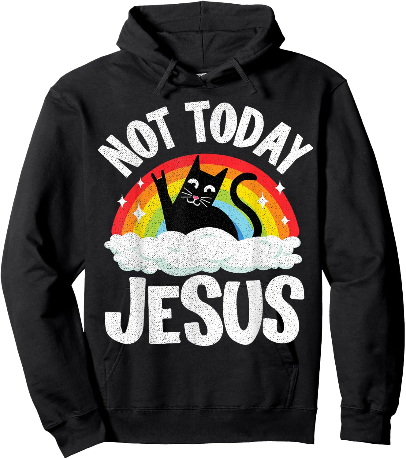Not Today Jesus Satanic Cat Rainbow Goth Funny Death Metal Hoodie - Hoodie | Black