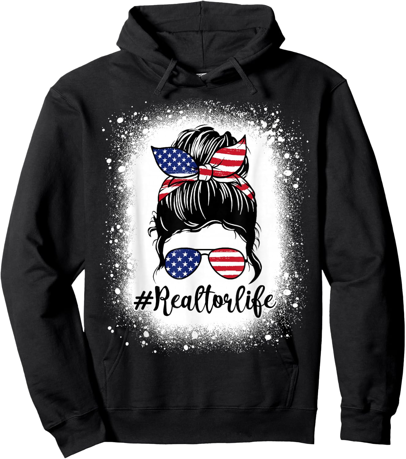Realtor Life Real Estate Patriotic USA Messy Bun Bleached Men Hoodie - Hoodie | Black